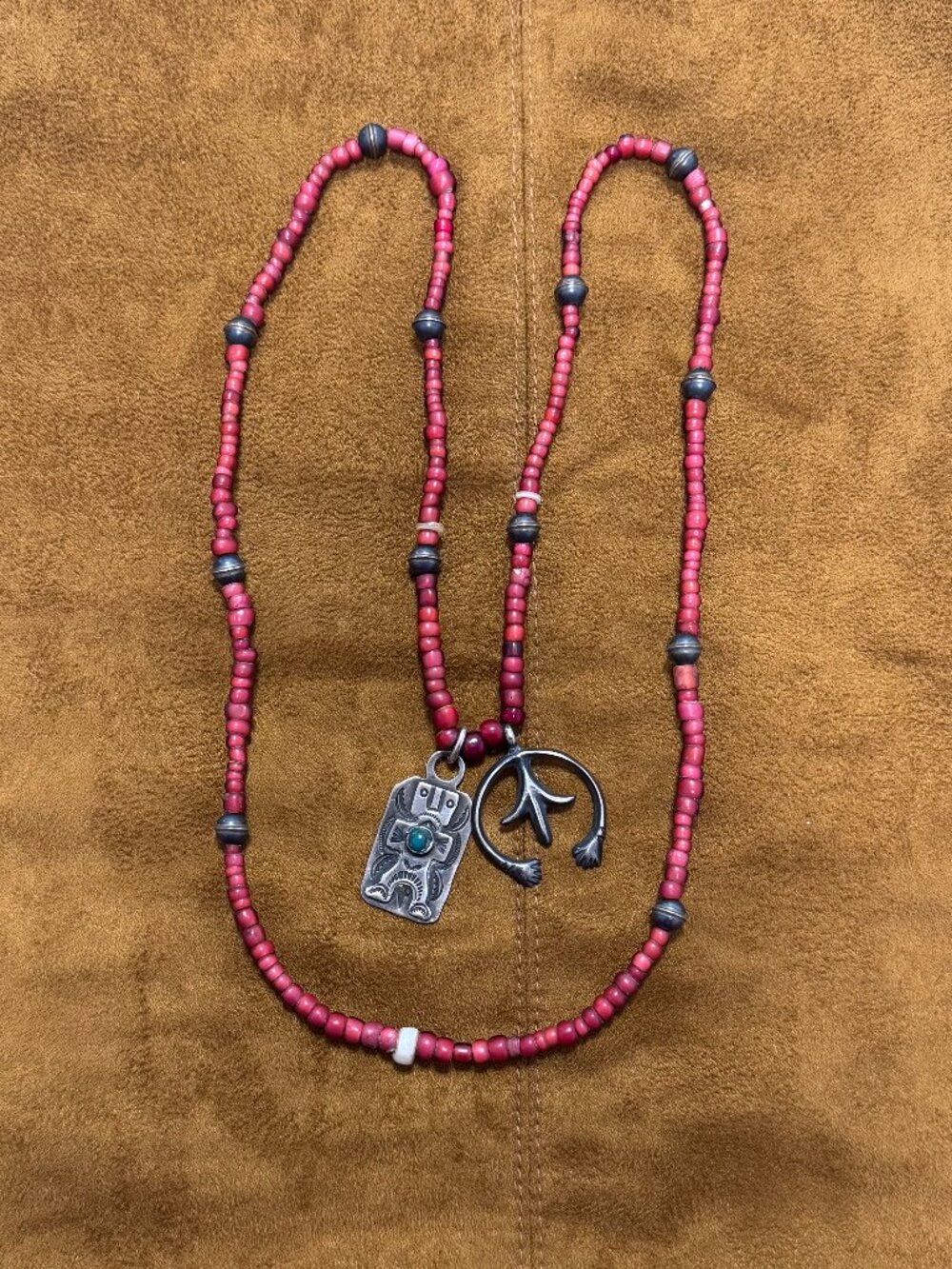 Vintage Native American-Style Red Necklace Sterling? Kachina Naja Squash Blossom